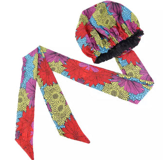 Flower Tribe African Print Satin Lined Bonnet Head Wrap - BlackHairandSkincare