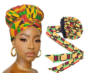 Tribe African Print  Satin Lined Bonnet Head Wrap - BlackHairandSkincare